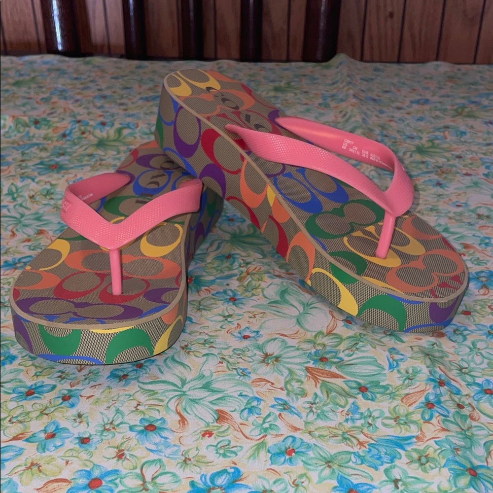 Rainbow coach Lynn wedge thong sandals (8b)